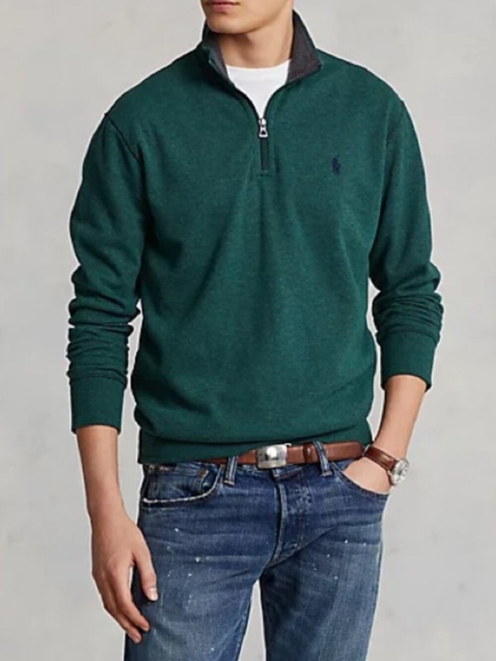 Polo Ralph Lauren Quarter Zip Pullover | Heather Green | Men's XL | Pony Logo